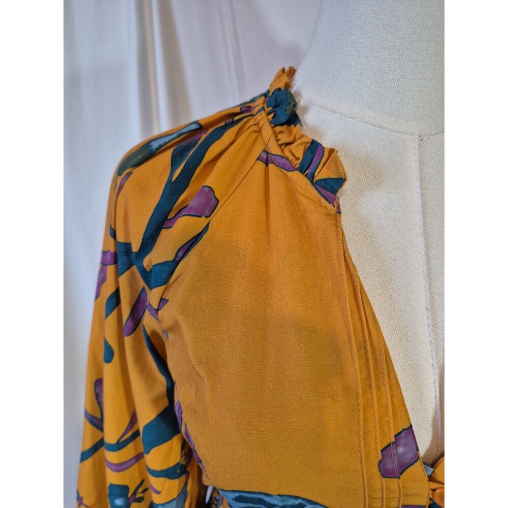 Anthropologie Let Me Be Cotton Orange Green Floral Mini Dress NWT XS - Picture 5 of 15